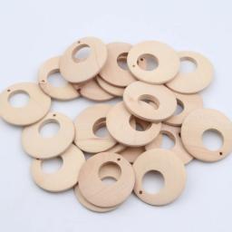 Contas de Madeira Natural para Fazer Jóias, Anéis Redondos Pingentes, Brincos e Colares, Acessórios DIY, 40mm, 20PCs - Image 2