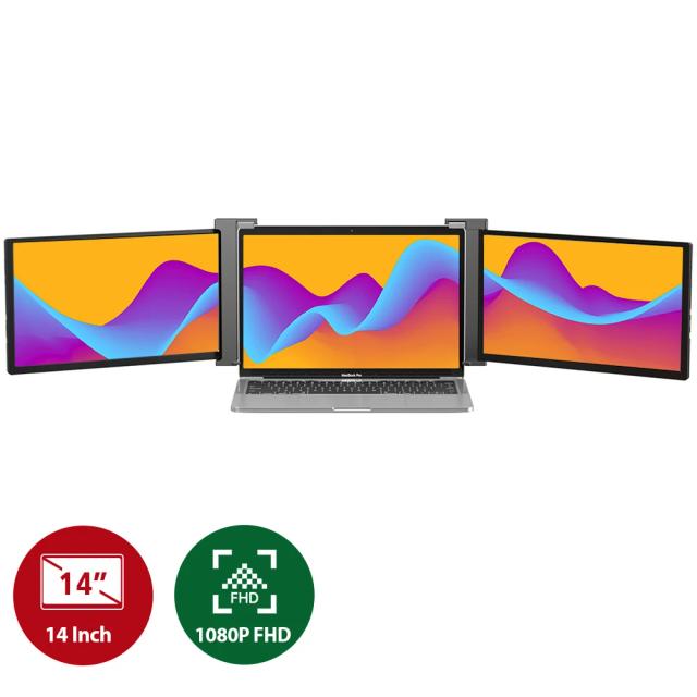 Monitor Triplo Portátil UPERFECT: Extensor Dual de 14'' FHD 1080P para Laptops e Dispositivos Móveis