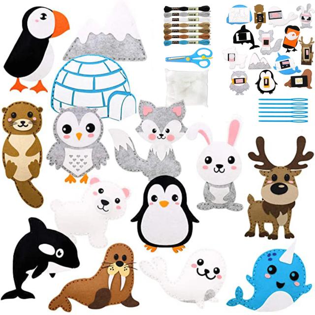 Kit de Artesanato Safari: Animais de Costura para Crianças com Bichos de Pelúcia e Ornamentos de Feltro