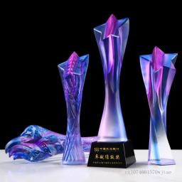 Criativo high-end troféu de cristal colorido, prêmio lettering personalizado, equipe comenda serviço, decoração para casa gravura, novo - Image 1