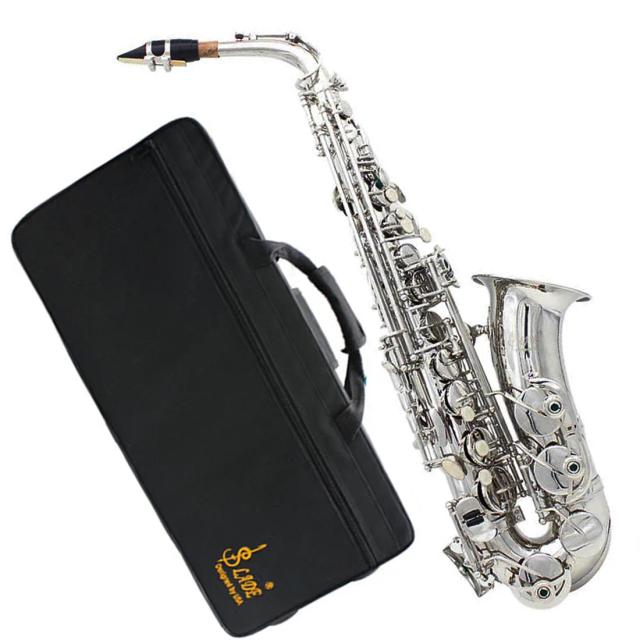 Saxofone Alto de Latão E-Flat com Correia, Pano de Limpeza e Suporte Trimmer em Prata