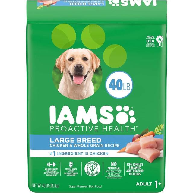 Ração seca para cães adultos de raça grande com frango real e alta proteína, 40 lb