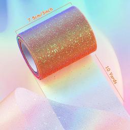 Arco-íris Glitter Tulle Rolls, Tecido Gradiente, Rede De Fita, Carretel, Artesanato De Costura Brilhante, 1 Rolo - Image 2