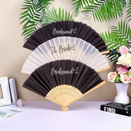 Dobrável bambu mão fã para festa de casamento ao ar livre, noiva e dama de honra, presente da lembrança, decoração do chuveiro nupcial - Image 1