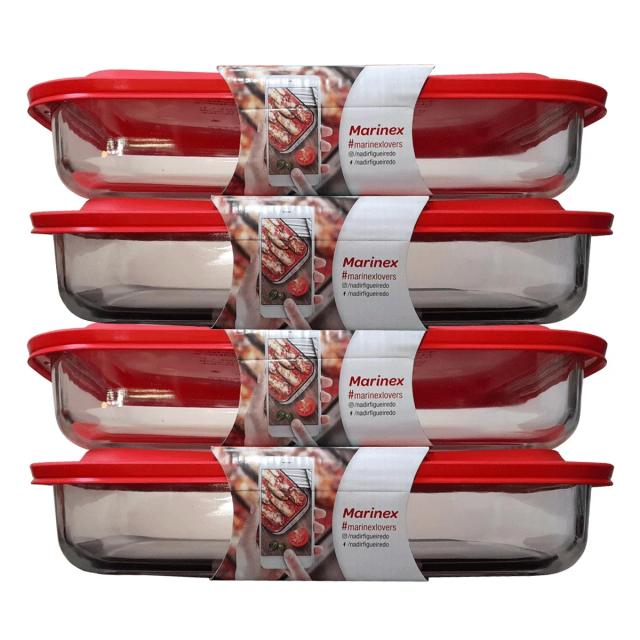 Conjunto de 4 Assadeiras de Vidro Marinex com Tampa - 5,3 Litros