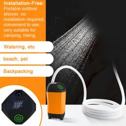 Bomba de chuveiro elétrica portátil para acampamento ao ar livre, chuveiro impermeável com display digital, caminhadas e mochila, viagem, IPX7 - Image 6