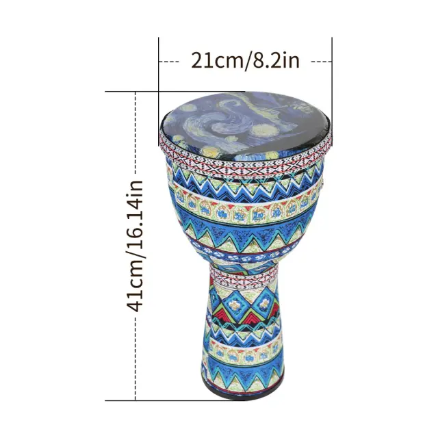 Tambor Djembe Portátil Infantil com Padrões Coloridos - Instrumento de Percussão de 8 Polegadas para Crianças