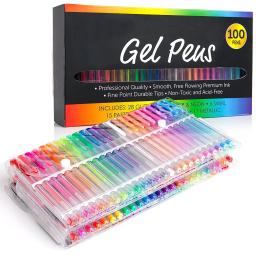 Artigos de Arte para Colorir Adulto, 100 Canetas Gel, Cores Incríveis, Glitter, Neon, Pastel, Metálico, Desenho, Scrapbook, Revistas - Image 1