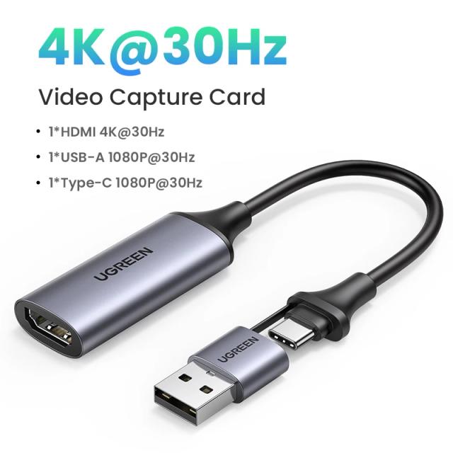 Cartão de Captura de Vídeo UGREEN HDMI para USB-C com Suporte a 4K para Transmissão Ao Vivo e Gravação de Reuniões