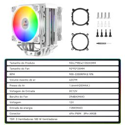 Resfriador de CPU branco GMRGB com 6 tubos de calor para suporte a 1700/1200/115x/AM4/2011/X79/X99 Eficiente ventilador PWM ARGB de 4 pinos com radiador ventilador - Image 3