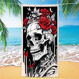 Toalha de praia com padrão de caveira, impressão digital fina de microfibra anti-areia de secagem rápida leve para natação, ioga, viagens, academia, presente - Image 1