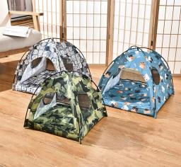 Tenda portátil de impressão floral para pequenos animais, tenda fechada para gatos, cama dobrável, cama confortável para gatinhos, canil para animais de estimação - Image 2