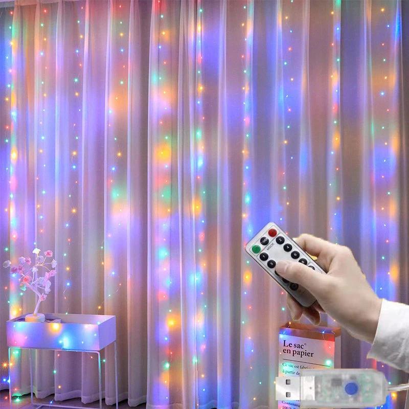 Cortina Garland LED String Lights, Decoração Festival, USB, Controle Remoto, Feriado, Casamento, Fairy Lights for Bedroom, Home, 8 Modos - Image 1