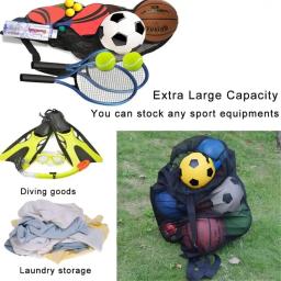 Grande saco de bola esportiva, saco de bolas de equipe de futebol de malha, saco de armazenamento de equipamento esportivo com cordão para pano de praia e artes de natação - Image 3