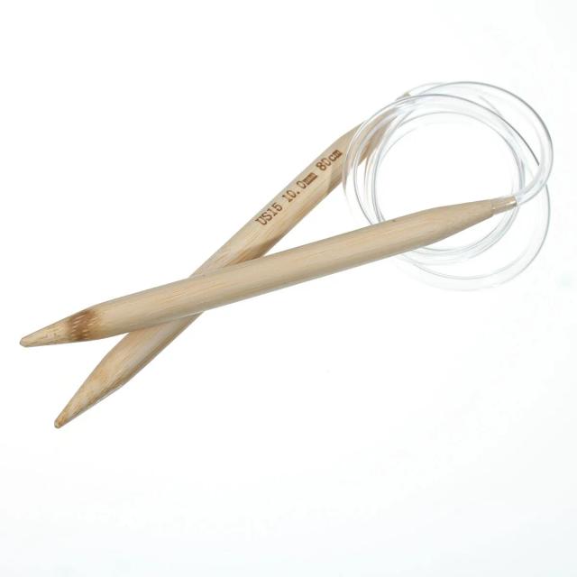 Agulhas de Tricô Circulares de Bambu com Tubo Transparente e Ganchos de Crochê para Costura DIY - 80cm, 1 Par