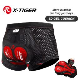 X-tiger-roupa interior masculina de ciclismo, shorts com almofada de gel 5d, respirável, antiderrapante, para mtb e bicicleta de estrada - Image 1
