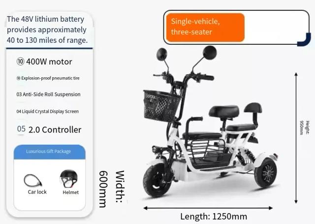 Pombos Voadores Triciclo Elétrico para Idosos e Crianças - Leve e Dobrável