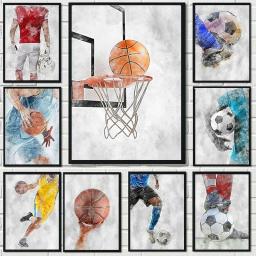 Futebol americano Basquete Canvas Pinturas, Voleibol Imprimir, Sports Ball Poster, Wall Art Imagem para Living Room Decor - Image 1