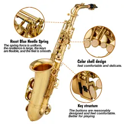 Alta Qualidade Eb Saxofone Alto com Case, Lacado Ouro E Sax Plano, Latão, Bocal, Musical, Instrumento de Sopros, Acessórios - Image 3