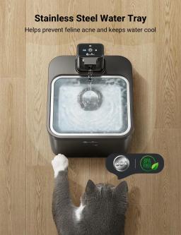 Downypaws-cat water fountain 2.5l, aço inoxidável, 4000mah, sem fio, com bateria e sensor, 2 em 1 dispensador - Image 3