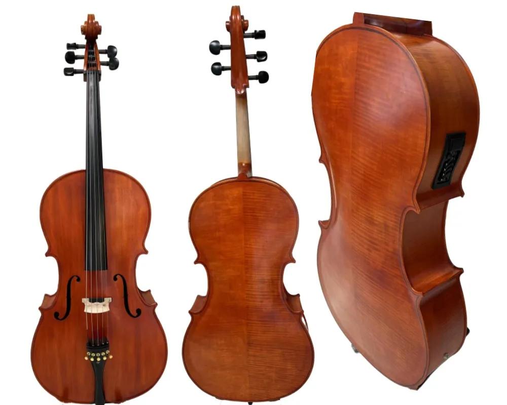 Novo violoncelo elétrico som poderoso 4/4 madeira sólida, parte traseira de bordo e tampa de abeto - Image 1