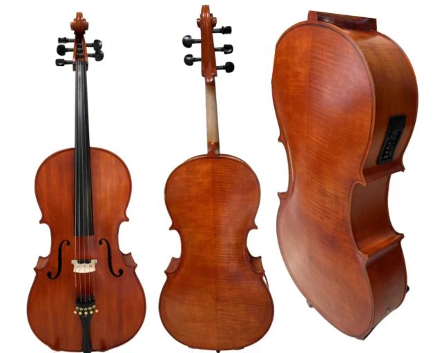 Violoncelo Elétrico 4/4 com Madeira Sólida e Som Poderoso, Parte Traseira em Bordo e Tampa de Abeto