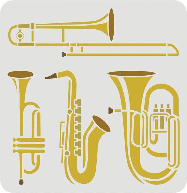 Instrumento de sopro reutilizável para saxofone, trompete, tuba e trombone - Estêncil para Músicos de Jazz 11,8x11,8 cm