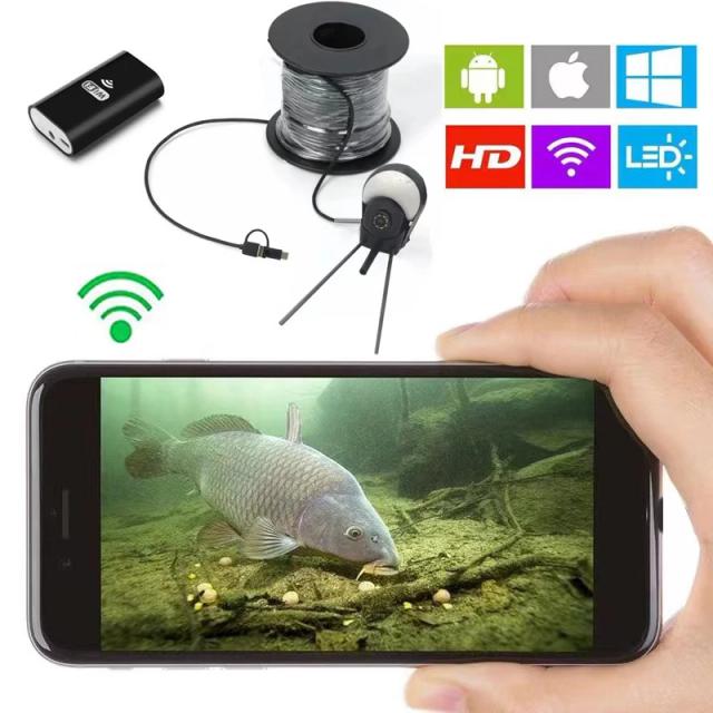 Câmera Subaquática para Pesca com 8 LEDs de Visão Noturna, Conexão Sem Fio, IP68 Impermeável e Design em Forma de Peixe