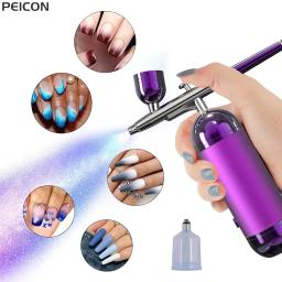 Airbrush Prego Com Compressor Airbrush portátil para unhas Bolo Tatuagem Maquiagem Pintura Air Spray Gun Injector De Oxigênio Kit Escova De Ar - Image 1