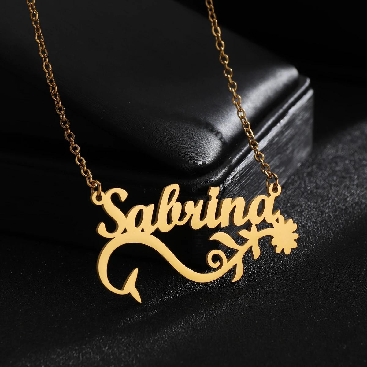 Atoztide-colares personalizados com nome para as mulheres, pingente de aço inoxidável, decoração, flor, moda, jóias, presente, novo - Image 1