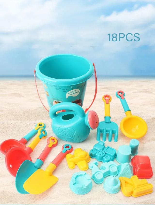 Conjunto de Brinquedo de Praia Infantil 18 Peças Balde Pá Escavação de Areia