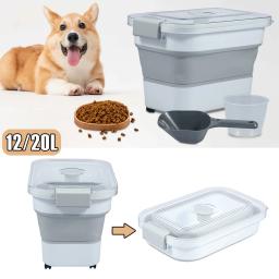 Recipiente De Armazenamento De Alimentos Hermético para Gato e Cão, 12 L, 20L, Recipiente De Armazenamento De Alimentos Para Animais De Estimação, Caixa De Armazenamento De Alimentos Dobrável - Image 1