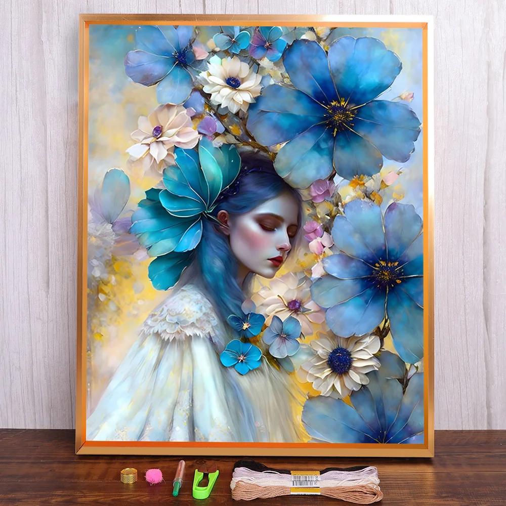 Bordado com Ponto Cruz Kit Completo para Mulheres, Arte Retratos, Tecido Estampado, Artesanato, Pintura Hobby, Fio para Adultos, Mulina - Image 1