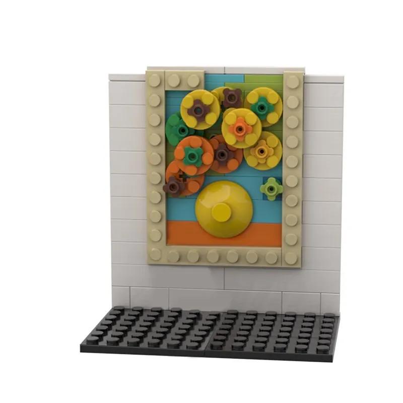 Pixel Art girassóis e blocos de construção Van Gogh para crianças, idéias criativas tijolos, parede arte, retrato famoso, brinquedos educativos - Image 1