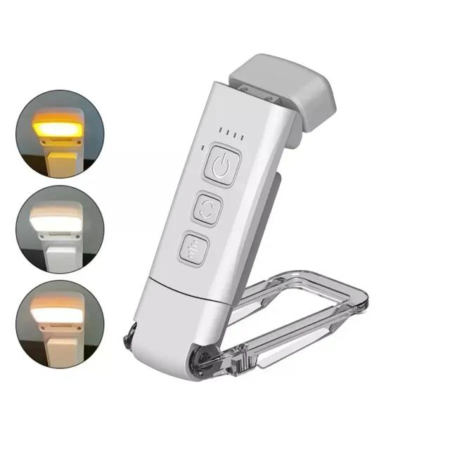Luz de Leitura Recarregável Clip-On com Temporizador e Proteção para os Olhos, Ideal para Cabeceira e Marcador de Páginas