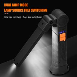 Luz de trabalho multifuncional dobrável, tocha de acampamento portátil, lanterna recarregável USB com bateria embutida, lanterna magnética - Image 3