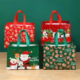 Natal não tecido saco de presente dos desenhos animados santa boneco de neve eco amigável sacola de compras dobrável sacola de armazenamento ano novo festa decorar - Image 1