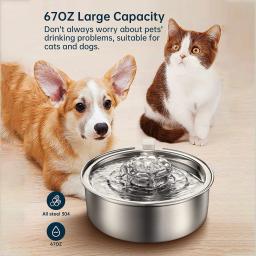 Fonte de água do aço inoxidável para gatos e cães, Bebedor automático com filtros do sensor - Image 2