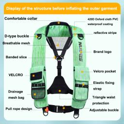 Colete salva-vidas inflável automático para natação adulta, colete salva-vidas esportes aquáticos, automático e manual - Image 2
