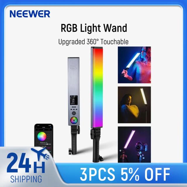Iluminação Portátil NEEWER-RGB Light Wand com Controle por App, 360° Touch e Misturador de Cores RGBWW para Fotografia e Vídeo