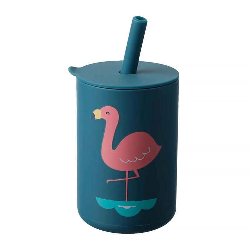 Bpa copo de silicone livre com palha para alimentação do bebê, estilo cartoon, grau alimentício, garrafa de água, talheres, bpa livre - Image 1