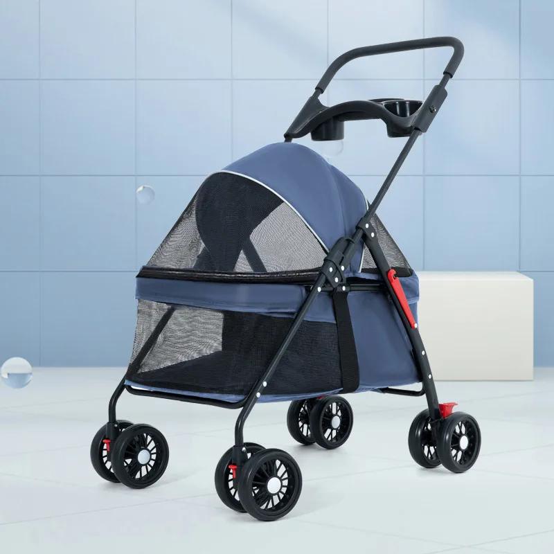 Carrinho de estimação dobrável leve, carrinho para cães pequenos e gatos, viagem ao ar livre, prato de refeição respirável - Image 1