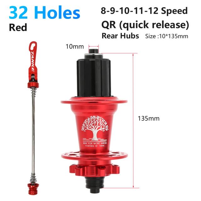 TANKE Cubo de Bicicleta MTB Liberação Rápida e Eixo Passante 32/36 Furos Freio a Disco 8-12 Velocidades