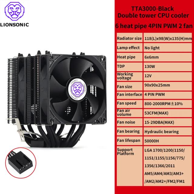 Cooler de CPU com 6 Heat Pipes e Ventilador RGB PWM de 4 Pinos para Intel LGA 1700, 2011, 1150, 1151 e AMD AM3/AM4