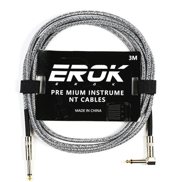 Cabo de Guitarra Erok 3m - Conector 6.35mm Macho para Macho com Linha Trançada para Pedal e Instrumentos