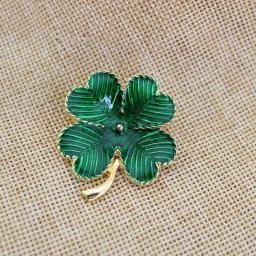 Alfinete de lapela vintage para mulheres, acessórios para jóias, moda, esmalte verde, flor, trevo da sorte, broche de quatro folhas, atacado - Image 1