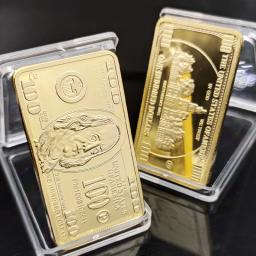 Barra de ouro 24k American Bullion, 100 dólares, Moeda de metal americana, USD com presente, 1pc - Image 1
