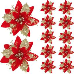 Bling Flower Heads for Christmas Tree Decoration, Vermelho, Ouro, Xmas Party, Tabela, Decoração Suprimentos, 10 Pcs, 5 Pcs, 1Pc - Image 6