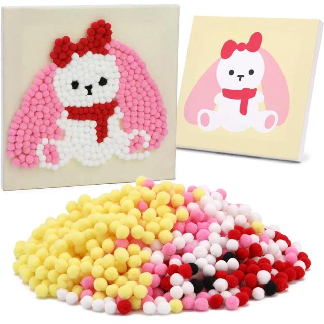 Pacote de Material para Pintura em Canvas Pom Pom, Ideal para Projetos de Artesanato de Iniciantes e Adultos, Tamanho 7.8x7.8 Polegadas