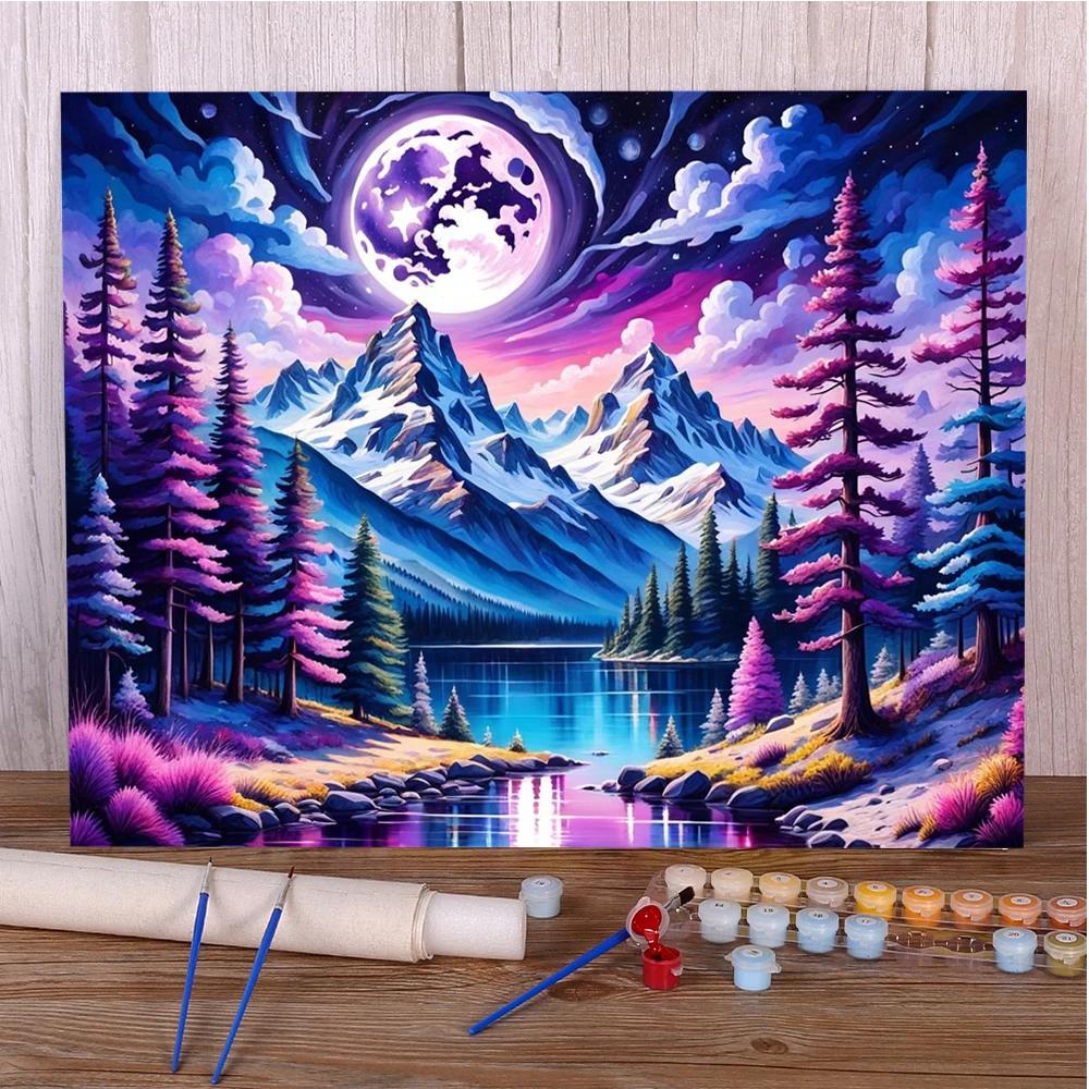 Paisagem pintura a óleo artesanato kit para adultos, belas pinturas da natureza por números, decoração do quarto, presente da mãe, quente, por atacado, 2024 - Image 1